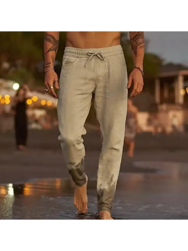 Men's Casual Breathable Elastic Tether Beach Cotton Linen Loose Trousers - Viewbena.com 