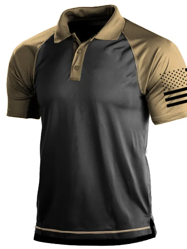 Men's Outdoor American Flag Tactical Sport PoLo Neck T-Shirt - Menwyx.com 