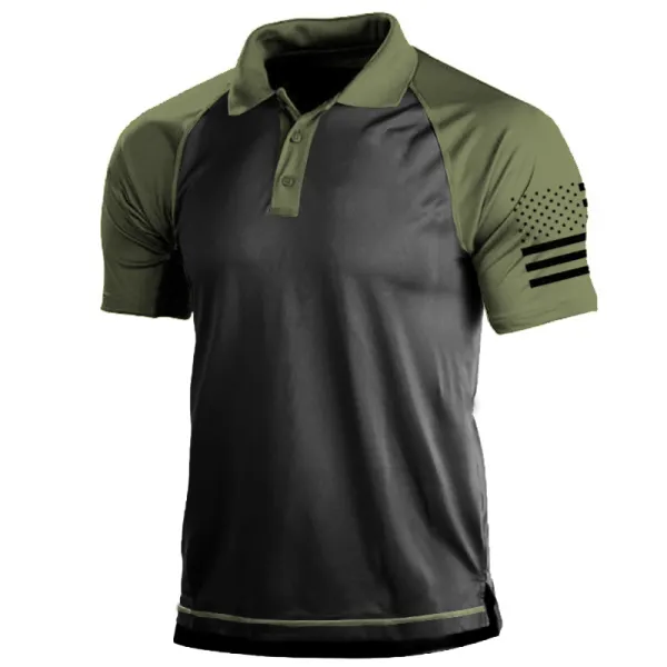 Men's Outdoor American Flag Tactical Sport PoLo Neck T-Shirt - Upgradecool.com 