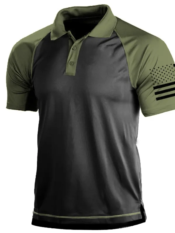 Men's Outdoor American Flag Tactical Sport PoLo Neck T-Shirt - Wantbright.com 