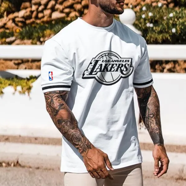 Men's NBA Lakers Print Athletic Short Sleeve T-Shirt - Cotosen.com
