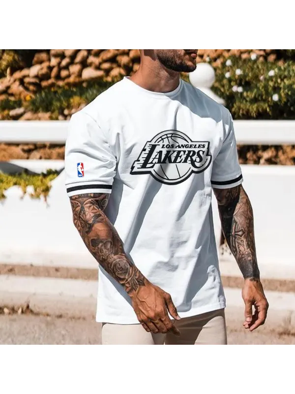 Men's NBA Lakers Print Athletic Short Sleeve T-Shirt - Spiretime.com 