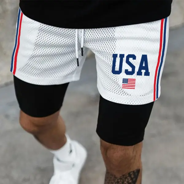 Pantaloncini Da Uomo In Mesh Con Stampa Casual USA - Faciway.com 