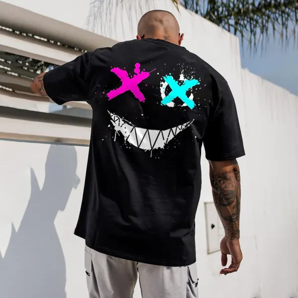 Smiley T-Shirt Oversized Casual Men's Short Sleeve T-Shirt - Wayrates.com 