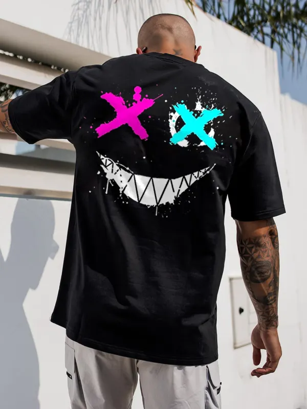 Smiley T-Shirt Oversized Casual Men's Short Sleeve T-Shirt - Sunshinetip.com 