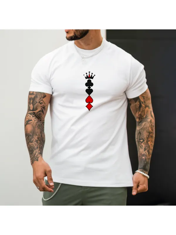 Poker Crown Print Men's Casual Slim Short Sleeve T-Shirt - Anrider.com 