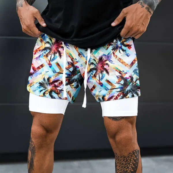 Men's Summer Surf Print Shorts Double Layer Security Performance Shorts - Spiretime.com 