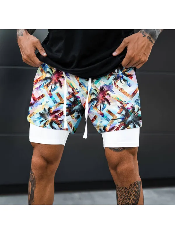 Men's Summer Surf Print Shorts Double Layer Security Performance Shorts - Ootdmw.com 