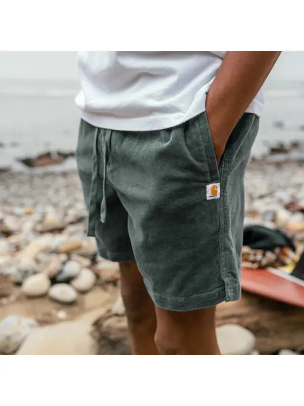 Herren-Shorts, Retro-Cord-Shorts, 5 Zoll, Surf-Strand-Shorts, Täglich, Lässig, Grün - Godeskplus.com 