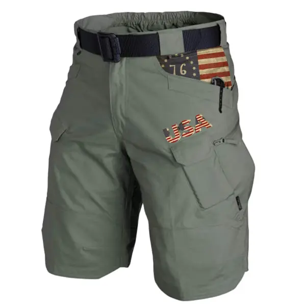 Men's Vintage American Flag Outdoor Tactical Multifunctional Pocket Cargo Shorts - Trisunshine.com 