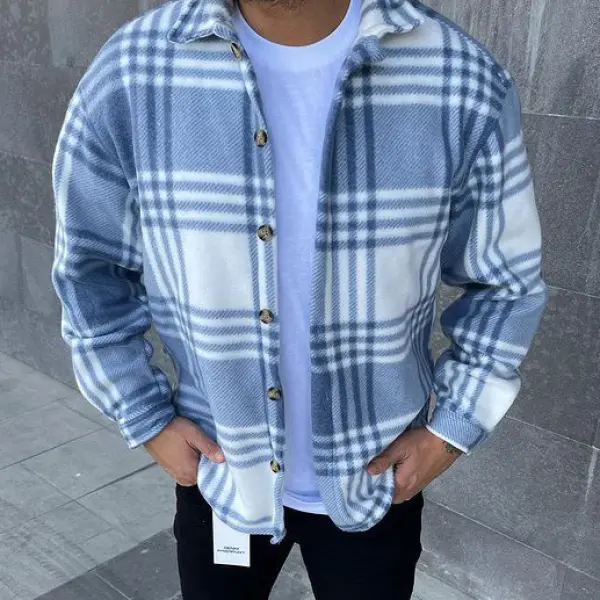 Check Striped Textured Long Sleeve Shirt/Jacket - Trisunshine.com 