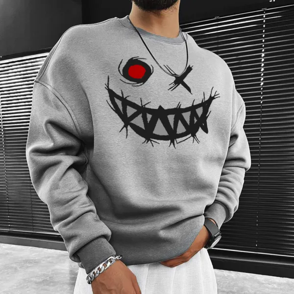 Smiley Print Casual Oversized Men's Sweatshirt - Trisunshine.com 