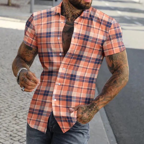 Men's Slim Fit Casual Check Shirt Short Sleeve Cardigan Top - Trisunshine.com 