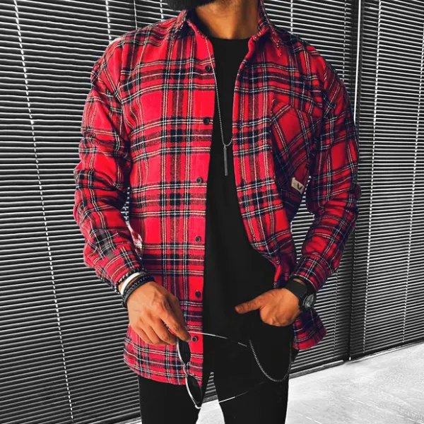 Casual Check Textured Long Sleeve Shirt Jacket - Trisunshine.com 