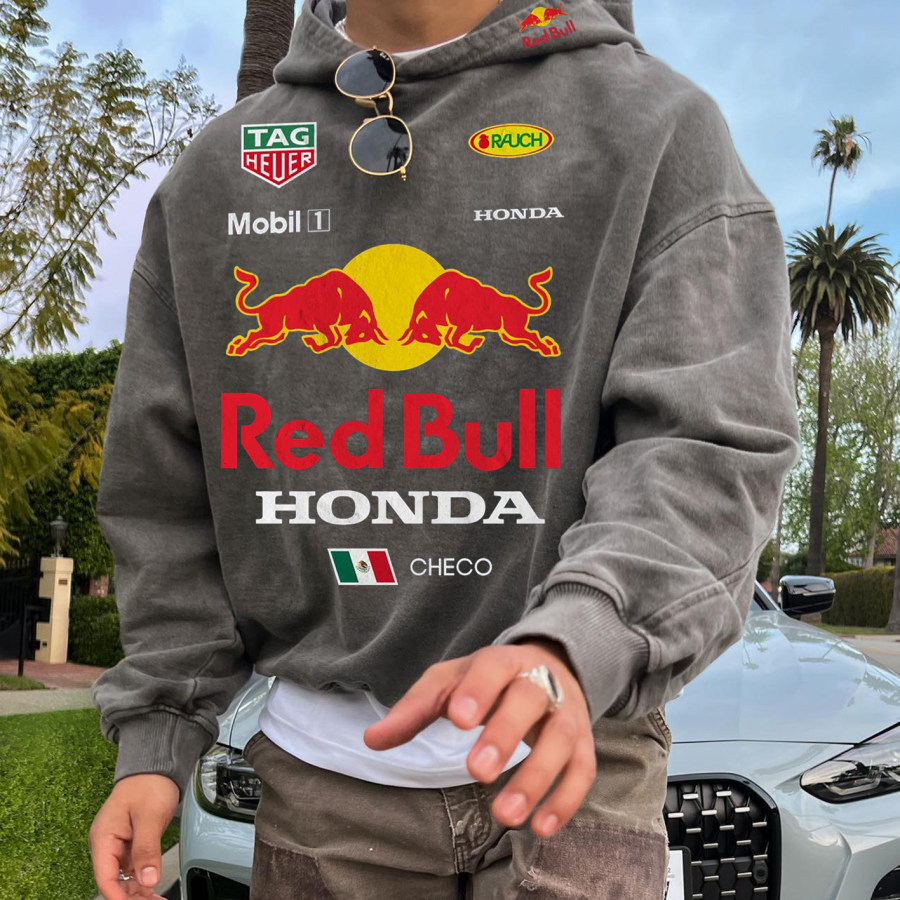 

Oversize Leisure Racing Graphic Print Pocket Comfort Hooded Sweatshirt Redbull Hoodie