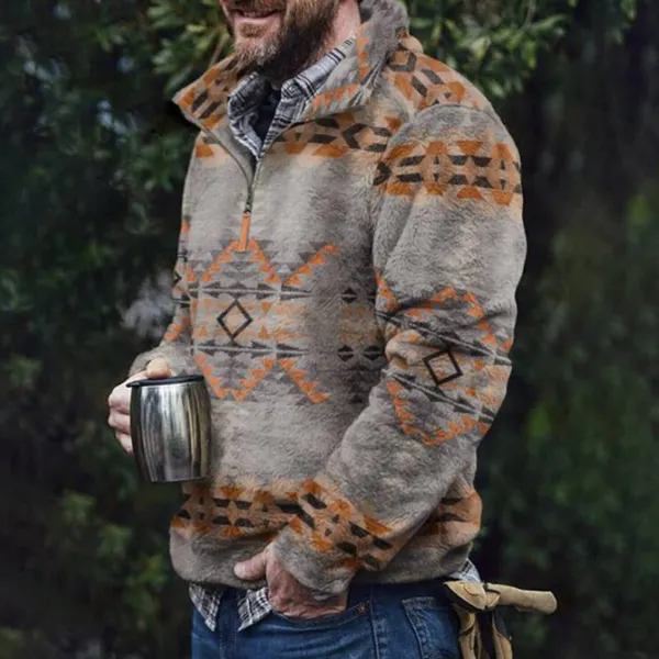 Men's Retro Patterns Warm Zippered Up Sweatshirt - Trisunshine.com 