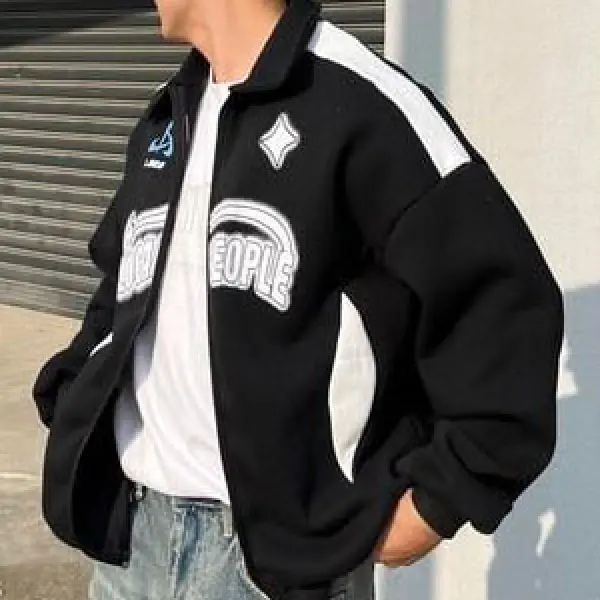 Street Trend Pattern Oversized Varsity Jacket - Trisunshine.com 