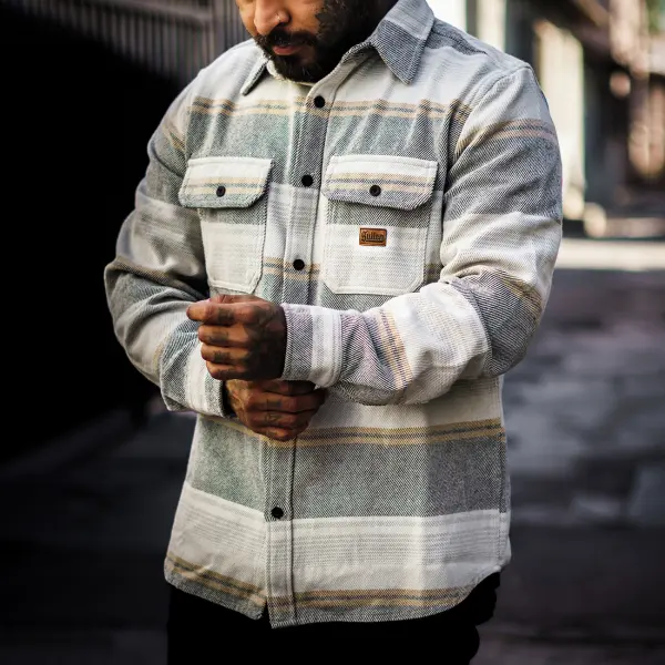 Men's Oversized Comfortable Casual Plaid Textured Shirt Jacket - Trisunshine.com 