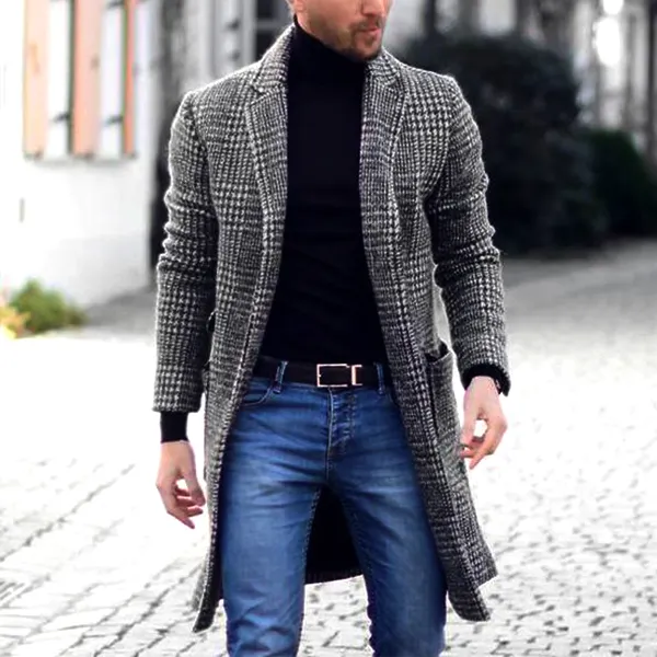 Men's Double Breasted Mid Length Lapel Woolen Trench Coat - Trisunshine.com 