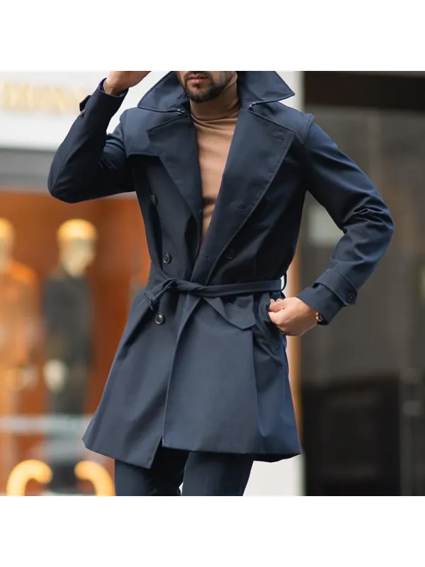 Street Casual Solid Color Lace-up Coat - Ootdmw.com 