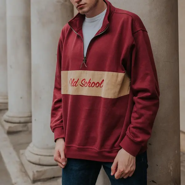 Unisex Vintage Paneled Quarter-zip Sweatshirt - Albionstyle.com 