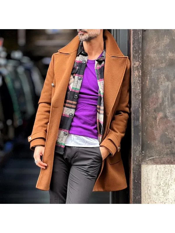 Street Solid Color Lapel Mid-length Coat - Anrider.com 