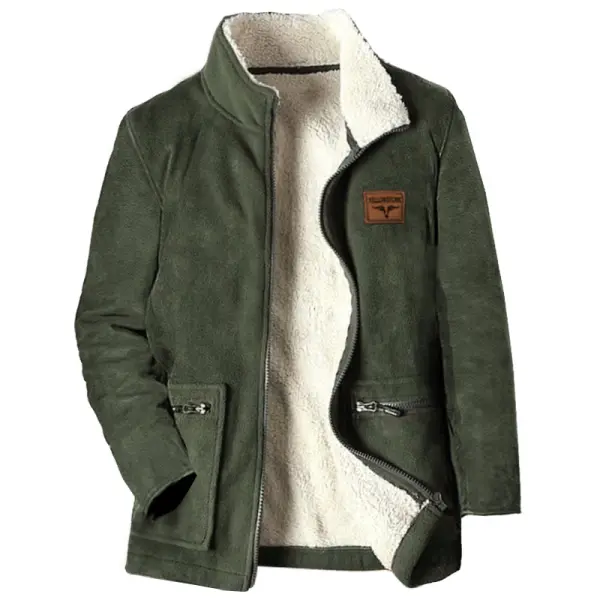 Men's Retro Polar Fleece Zipper 3d Pocket Mid-length Jacket Outdoor Fleece Warm Casual Outerwear Only $64.99 - Elementnice.com 