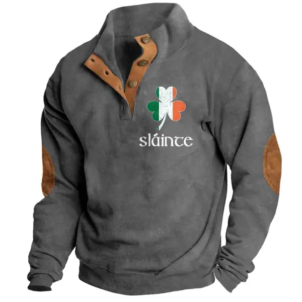 Men's Sweatshirt Sláinte Irish Shamrock St. Patrick's Day Stand Collar Buttons Vintage Daily Tops - Anurvogel.com 