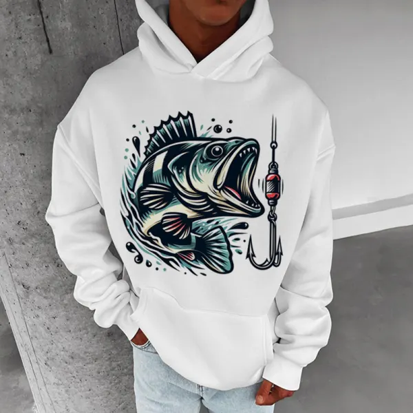 Oversized Unisex Fishing Print Hooded Casual Sweatshirt - Yesunshine.com 