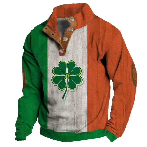 Men's St. Patrick's Day Lucky Clover Print Long Sleeve Sweatshirt - Dozenlive.com 