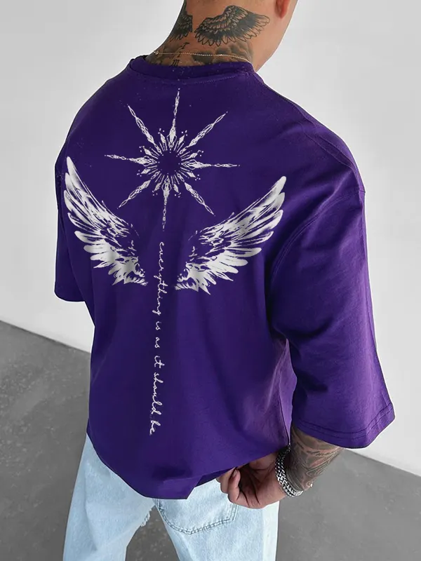 Sun Wing Letter Printed T-shirt - Wantbright.com 