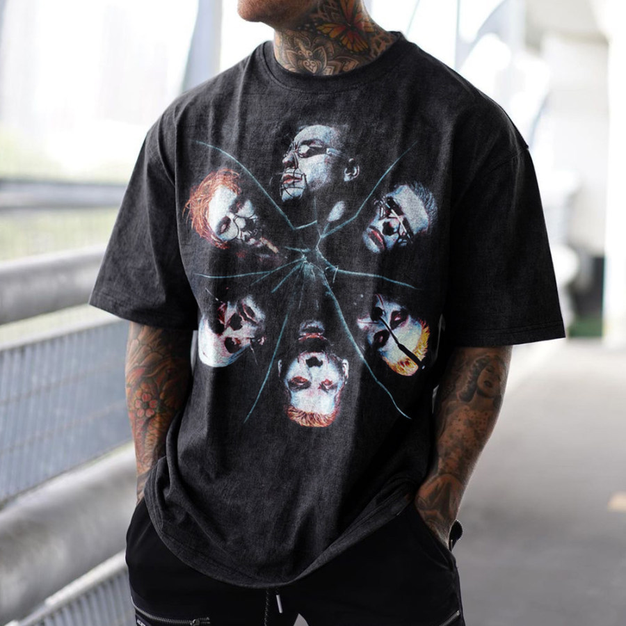 

Unisex Casual Rammstein Washed Distressed Short-sleeved T-shirt
