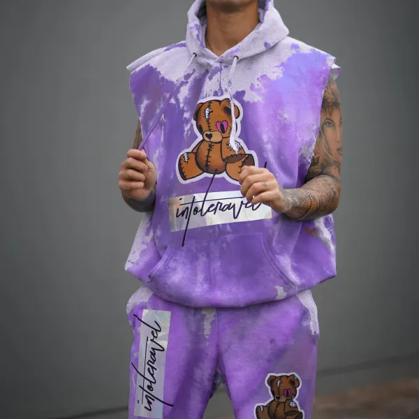 Biddy Bear Tie Dye Printed Graffiti Hooded Suit - Trisunshine.com 