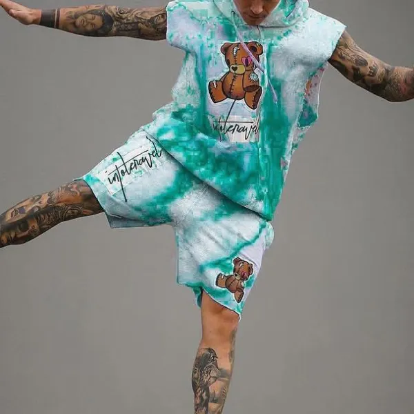 Biddy Bear Tie Dye Printed Graffiti Hooded Suit - Trisunshine.com 
