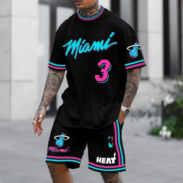 Men's Miami Basketball Printed Jersey Sports Shorts Suit - Ootdyouth.com 