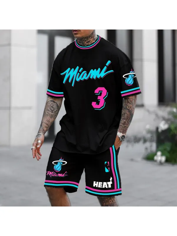 Men's Miami Basketball Printed Jersey Sports Shorts Suit - Ootdmw.com 