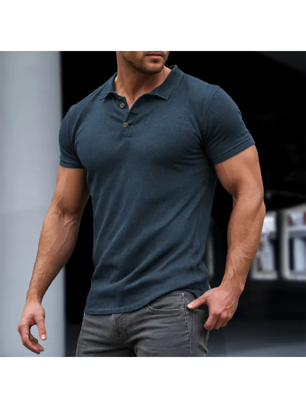 Men's Polo Neck Tight Short Sleeve T-shirt - Timetomy.com 