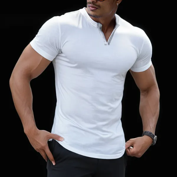 Men's Casual Tight-fitting Basic Solid Color T-shirt - Dozenlive.com 