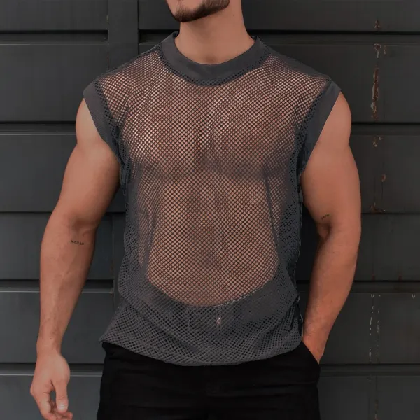 Men's See-through Plain Mesh Sleeveless Tank Top - Anurvogel.com 