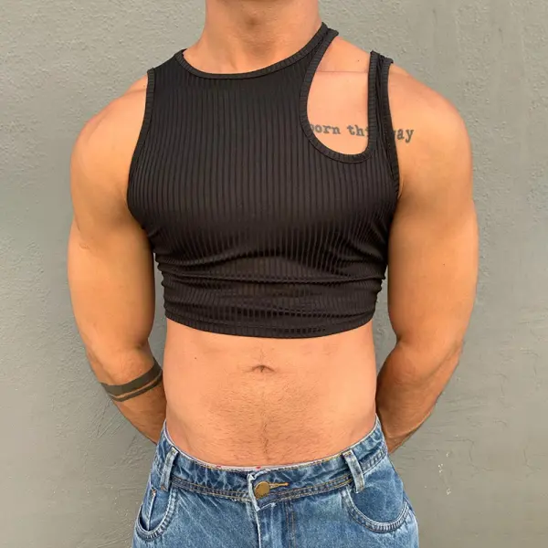 Men's Sexy Asymmetric Cropped Knit Tank Top - Trisunshine.com 