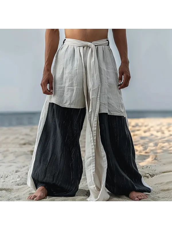 Men's Patchwork Linen Wide-leg Pants - Ininrubyclub.com 