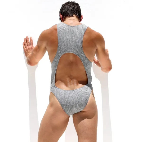 Men's Casual Stretch Rib Knit Back Cutout Jumpsuit - Trisunshine.com 