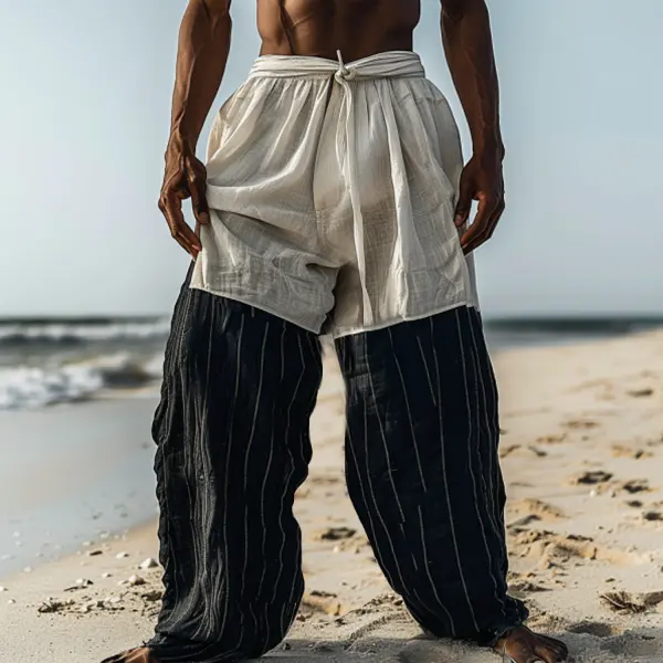 Men's Linen Paneled Wide Leg Pants - Trisunshine.com 