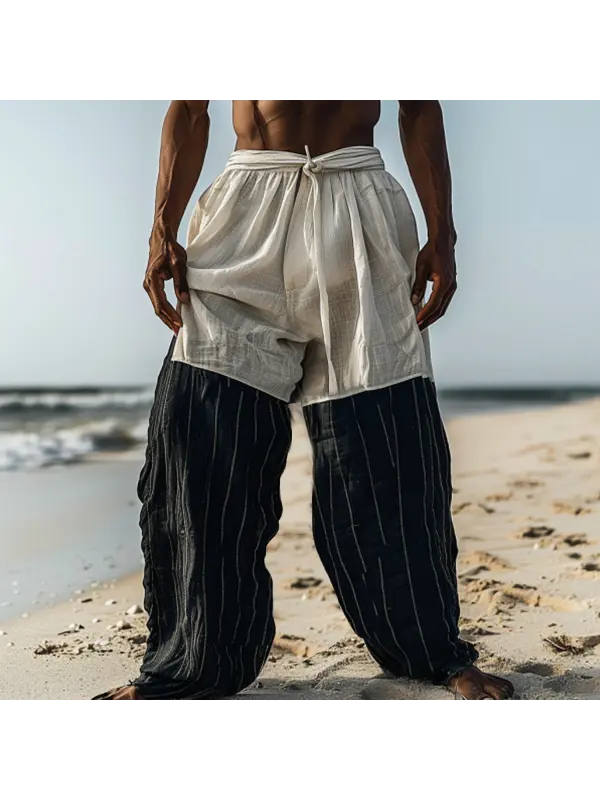 Men's Linen Paneled Wide Leg Pants - Ininrubyclub.com 