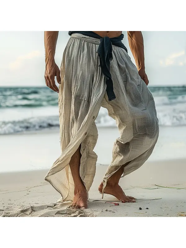 Men's Linen Lace-up Wide-leg Pants - Ininrubyclub.com 