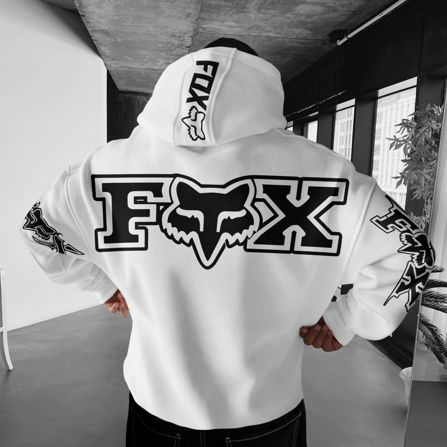 

Oversize Racing Print Fox Hoodie