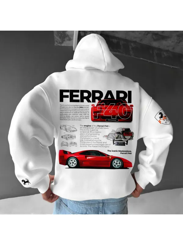 Oversize Sports Car F40 Print Hoodie - Anrider.com 