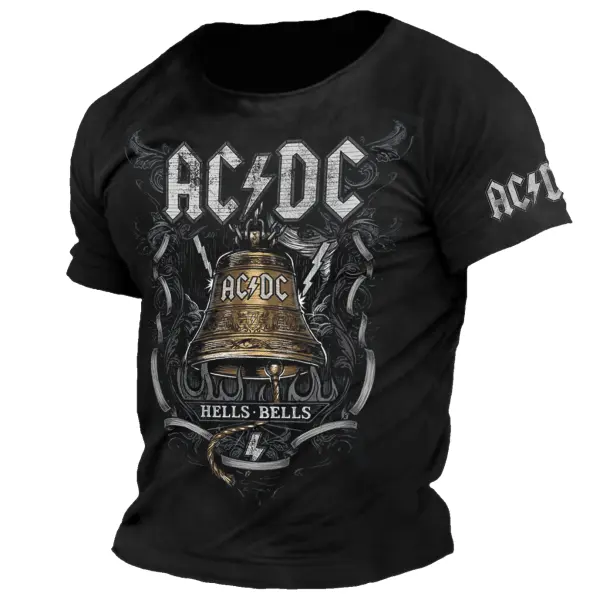 Men's Vintage ACDC Rock Band Print Daily Short Sleeve Crew Neck T-Shirt - Wayrates.com 