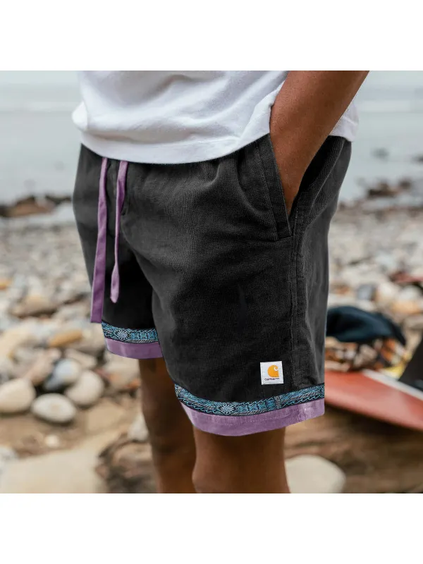 Corduroy Surf Shorts Unisex Street Contrasting Patchwork Retro Skateboard Shorts - Localziv.com 