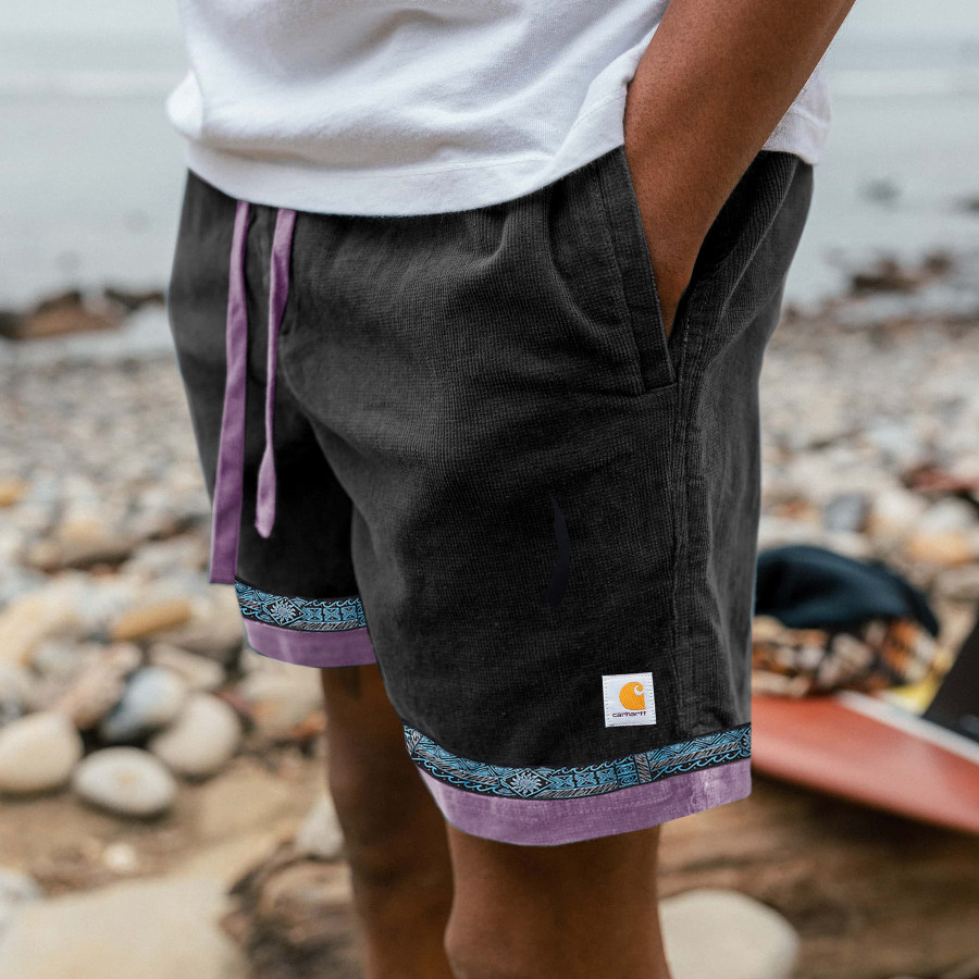 

Corduroy Surf Shorts Unisex Street Contrasting Patchwork Retro Skateboard Shorts